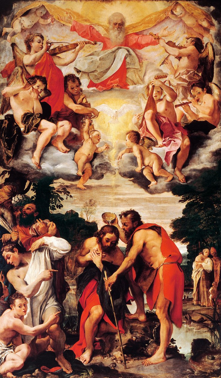 Křest Krista od Annibale Carracciho (1560-1609), olej na plátně, kostel San Gregorio a San Siro, Bologna od Annibale Carracci