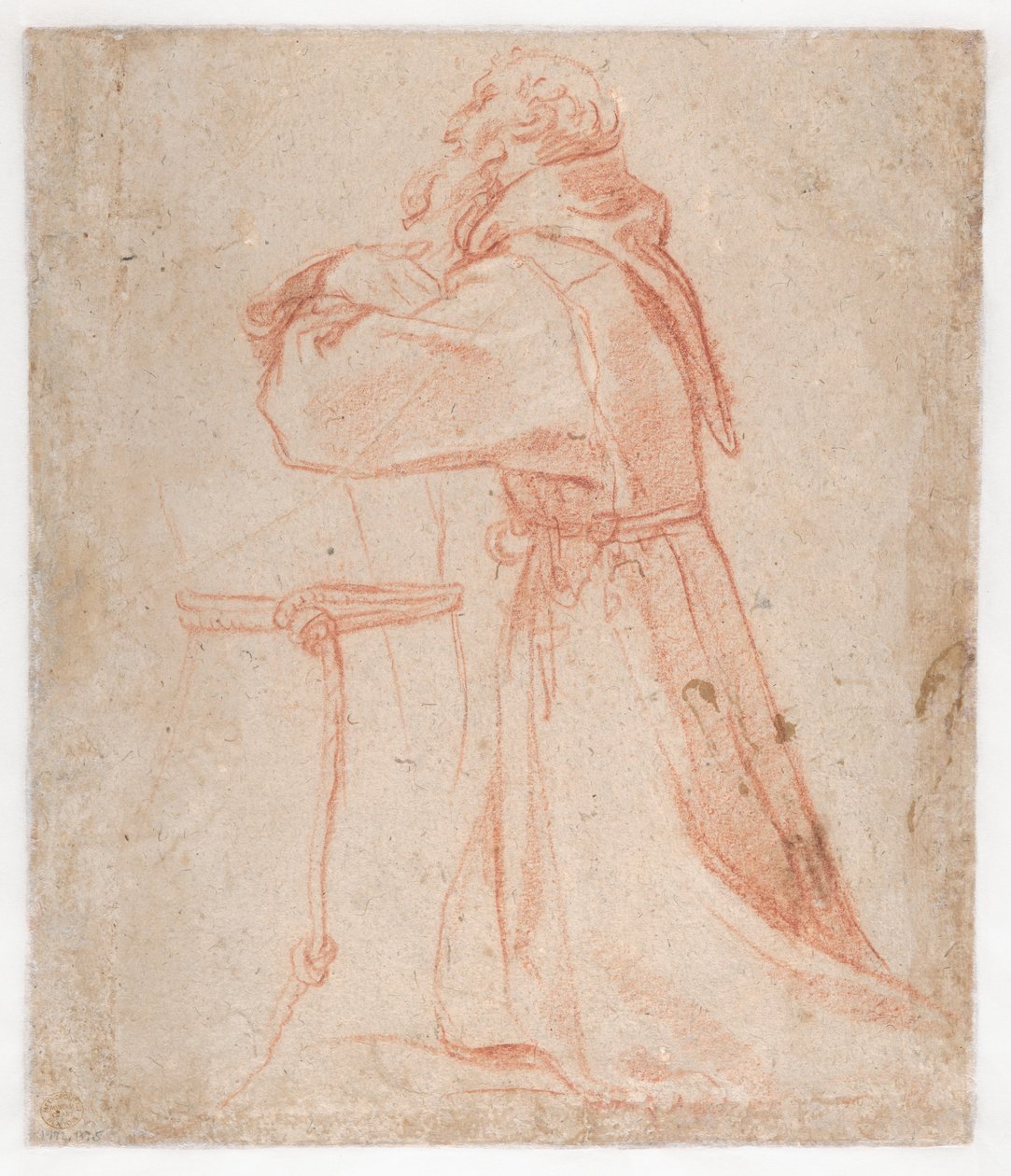 Carracci - Studie k postavě svatého Františka klečícího z profilu (verso), 1583-85 od Annibale Carracci