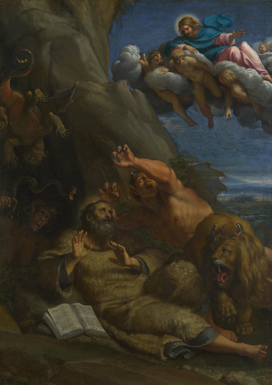 Kristus se zjevil svatému Antonínu opatovi během jeho Pokušení, c. 1598 od Annibale Carracci