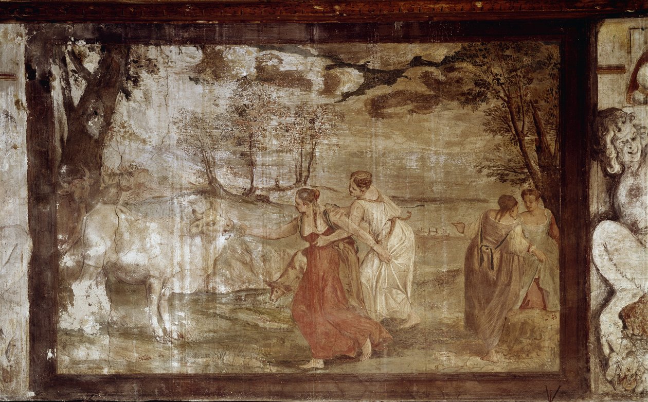 Evropa kreslící poblíž Jupiteru se změnila v býka (Fresco od Annibale Carracci