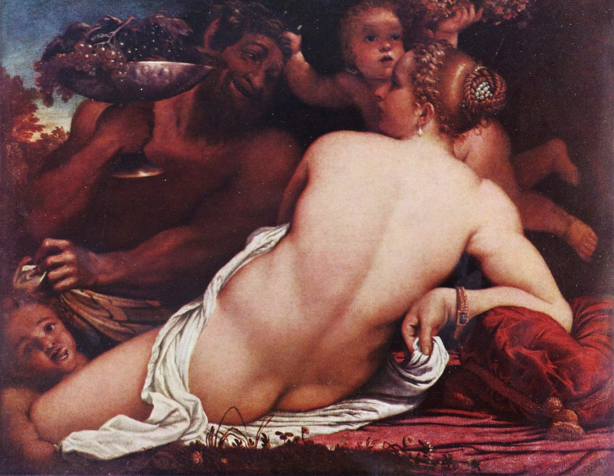 Německy: Bakchantka Venuše se satyrem a amorky od Annibale Carracci
