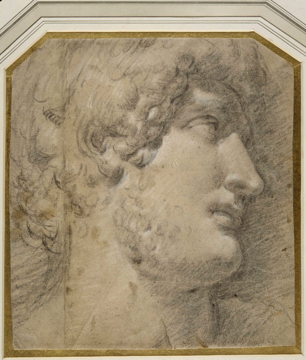 Hlava císaře Galliena (nebo ?Hadriana), po antice (černá křída na krémovém papíře) od Annibale Carracci