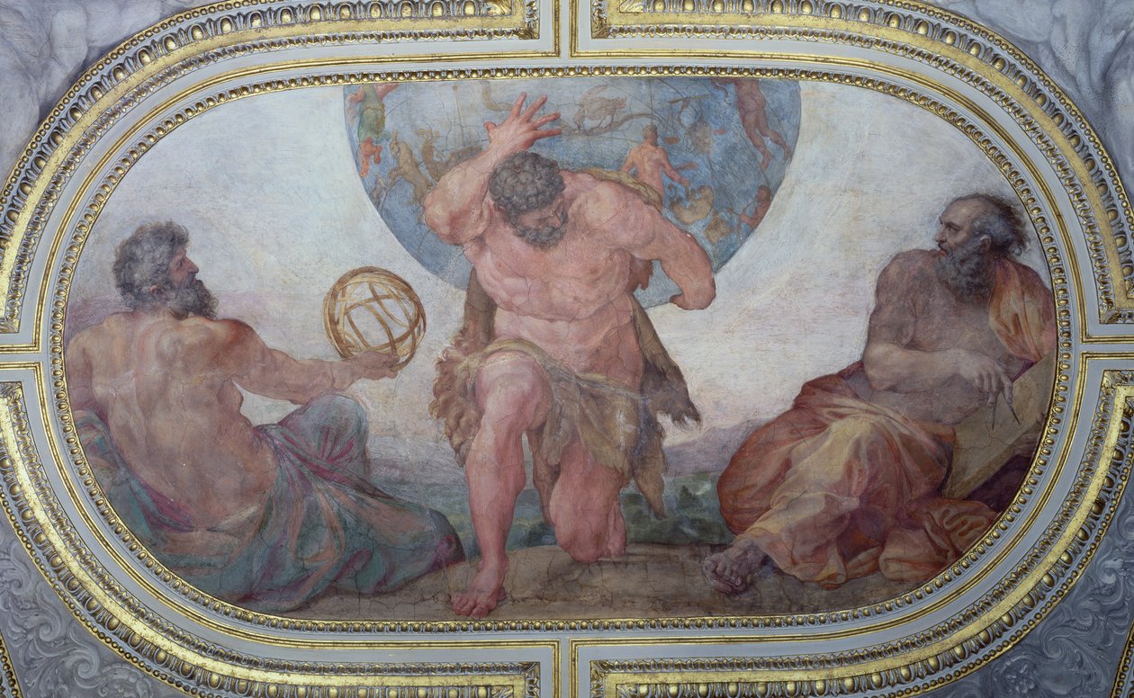 Herkules podporuje svět lemovaný Euklidem a Ptolemaiem, z 