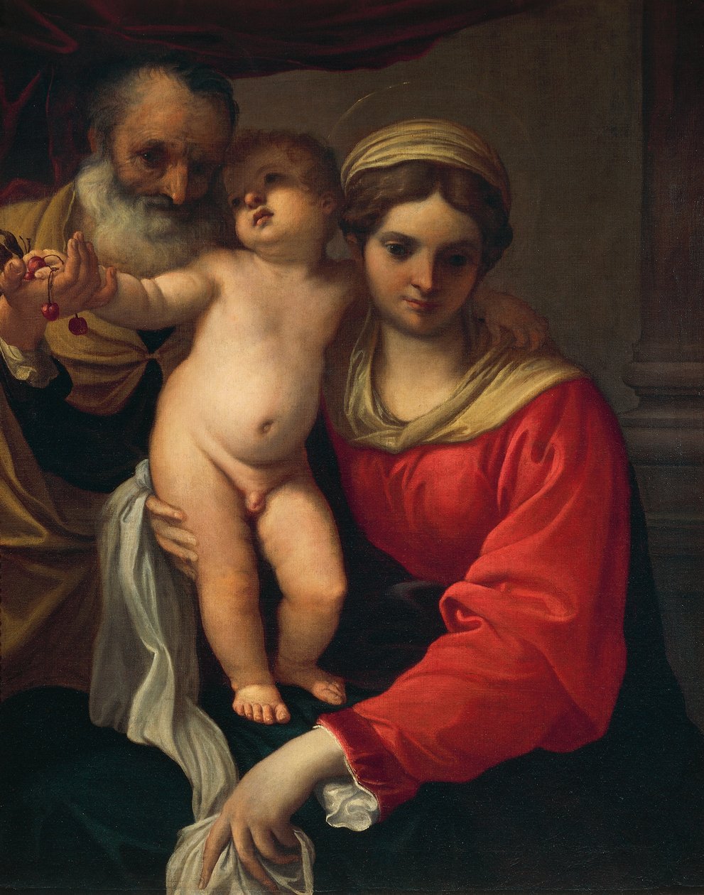 Svatá rodina nebo Madonna z třešní, ca 1593, od Annibale Carracci (1560-1609), olej na plátně od Annibale Carracci