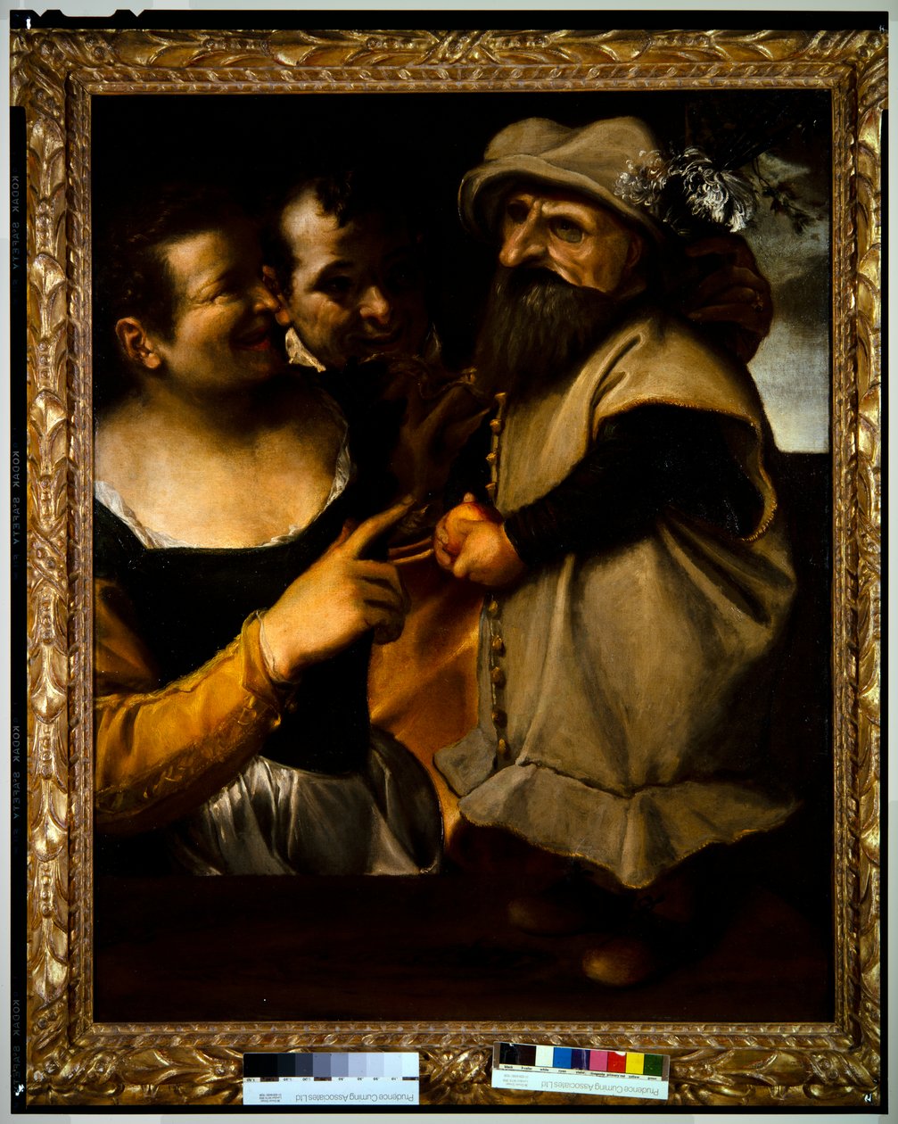 Muž a žena obdivující dítě v maškarním kostýmu, asi 1582-85 (olej na plátně) od Annibale Carracci