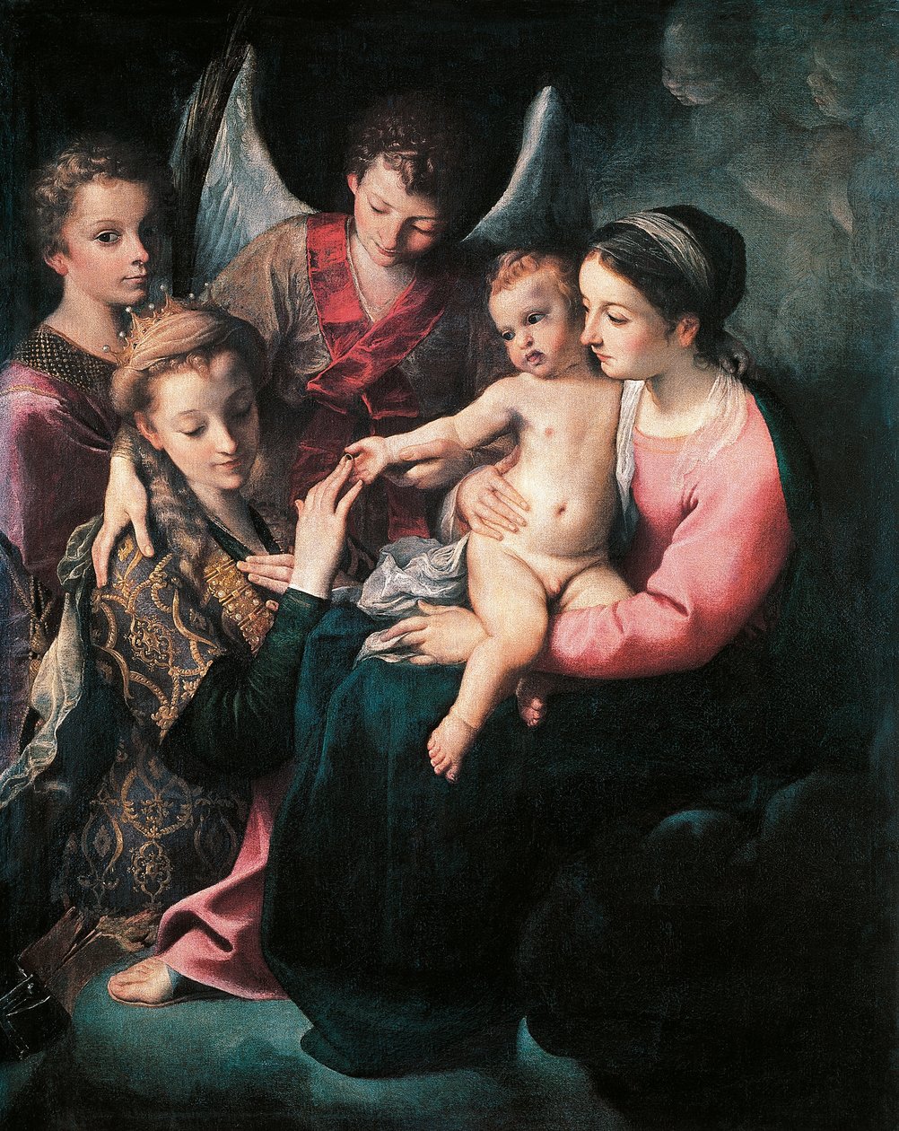 Mystic Marriage of St Catherine, Annibale Carracci (1560-1609), olej na plátně od Annibale Carracci