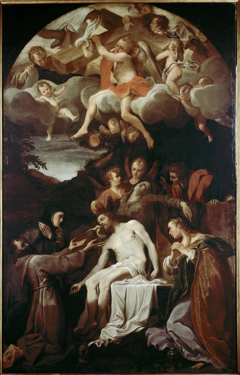 Pieta se svatou Klárou, svatým Františkem, svatou Máří Magdalenou a svatým Janem (olej na plátně od Annibale Carracci