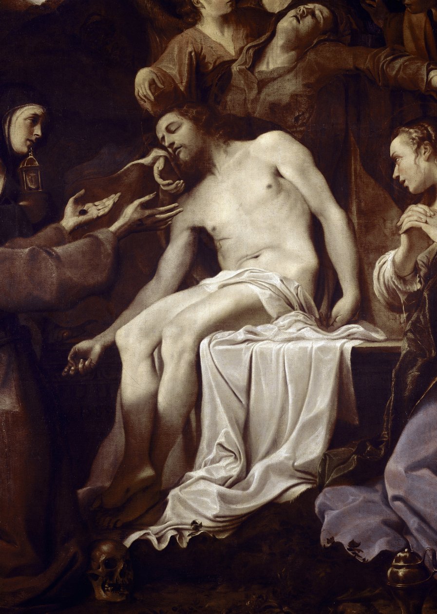 Pieta se svatou Klárou, svatým Františkem, svatou Máří Magdalenou a svatým Janem, detail Ježíše (olej na plátně od Annibale Carracci