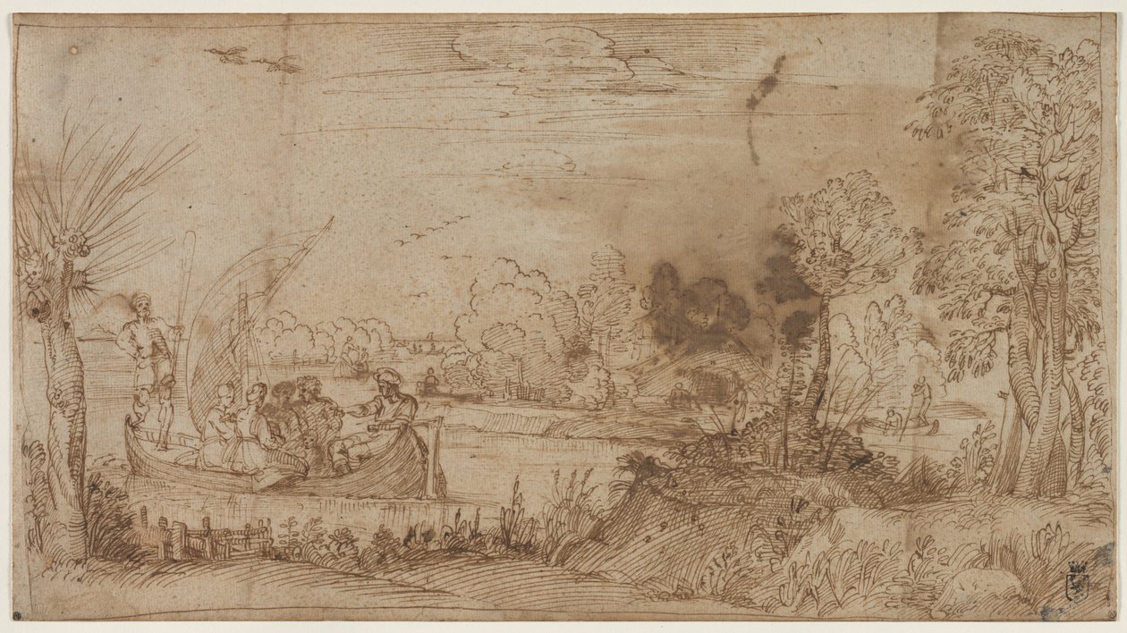 Říční krajina s loděmi, c. 1590. od Annibale Carracci
