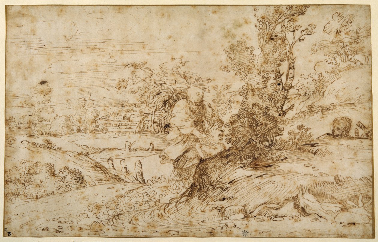 Návrat z letu (pero a hnědý inkoust na papíře) od Annibale Carracci