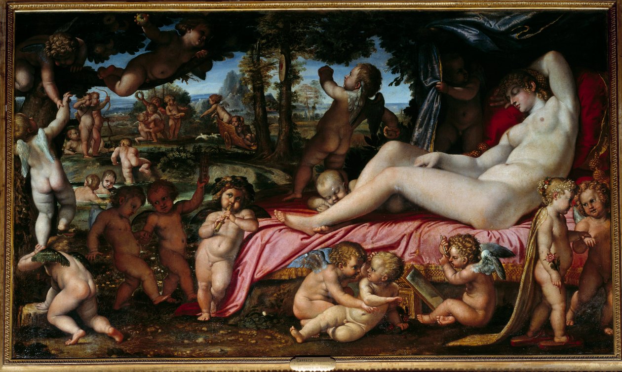 Obraz Spánek Venuše od Annibale Carracciho nebo Annibala Carrache (1560-1609) 1602 Sun. 1,9x3,28 m Chantilly, Musee Conde od Annibale Carracci
