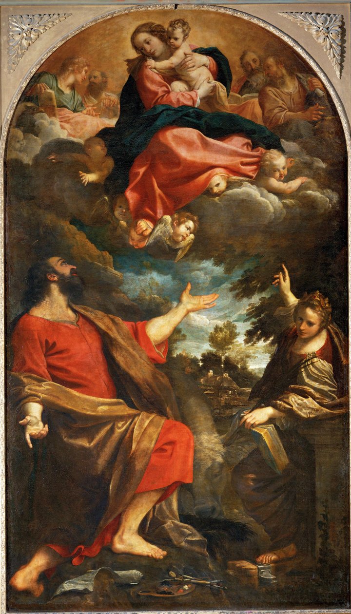 Panna Maria se zjevuje svatému Lukášovi a svaté Kateřině... od Annibale Carracci