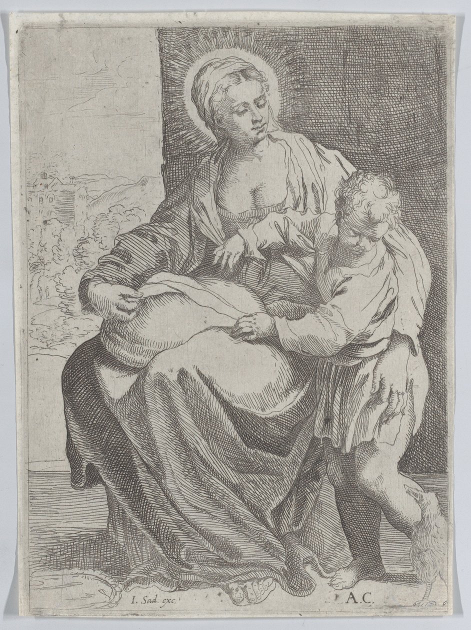 Sedící Panna držící polštář na klíně s mladým Kristem stojícím vpravo..., 1580-1600. od Annibale Carracci