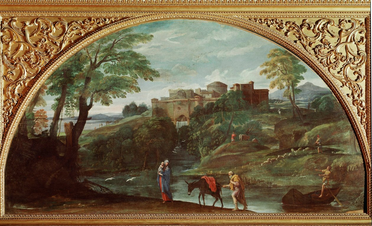 Let do Egypta. Obraz Annibale Carracci dit Carrache (1560-1609). Rozměr: 122 x 230 cm. Galleria Doria Pamphilj, Řím, Itálie. od Annibale Carracci