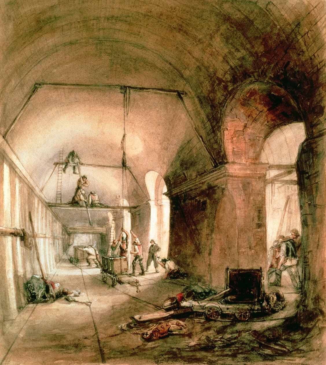 Stavba tunelu Temže, (Rotherhithe Tunnel), c.1830 od Unbekannt Unbekannt