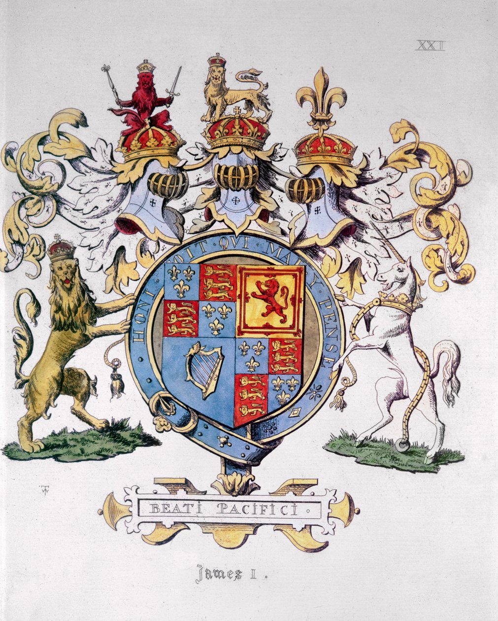 Erb anglického krále Jakuba I. (1603-25) (barevný tisk) od Unbekannt Unbekannt