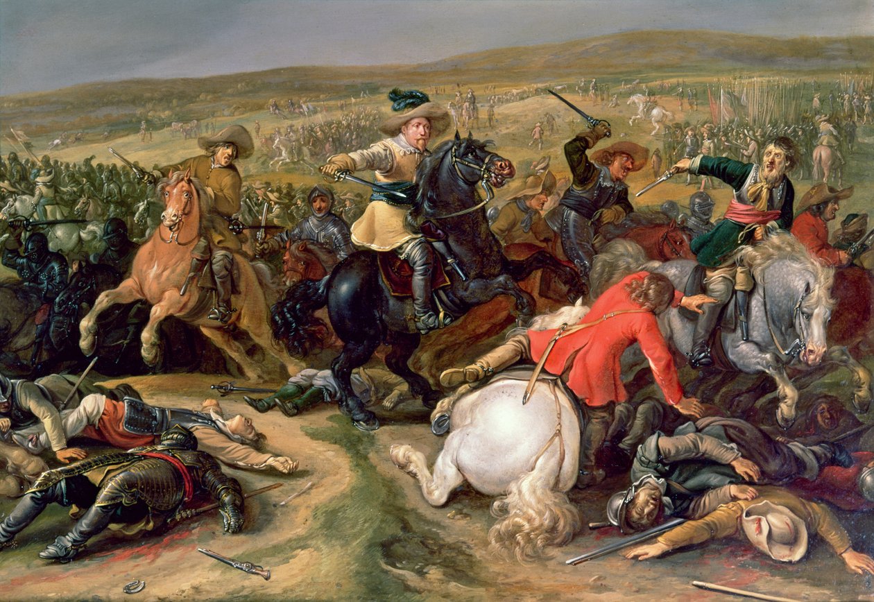 Gustav II Adolphus, král Švédska (1595-1632) v čele jezdeckého útoku v bitvě u Lutzenu, 1632 od Unbekannt Unbekannt