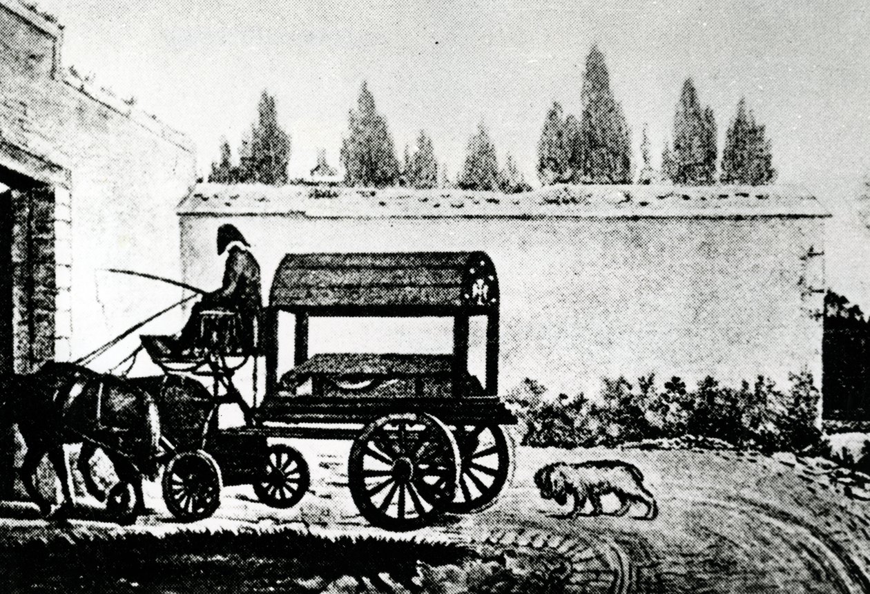 Mozartova rakev následovaná psem, kolem roku 1791 od Unbekannt Unbekannt