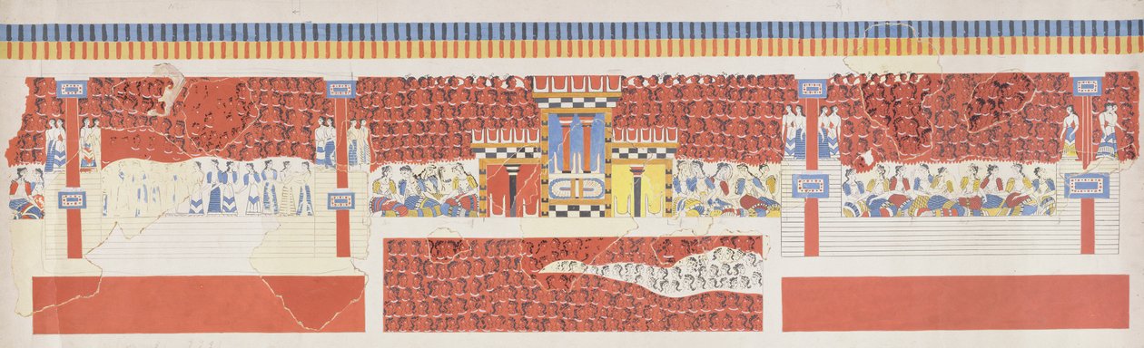 Reprodukce fresky davu, palác Knossos, Minoan, cca 1500 př.n.l. od Unbekannt Unbekannt