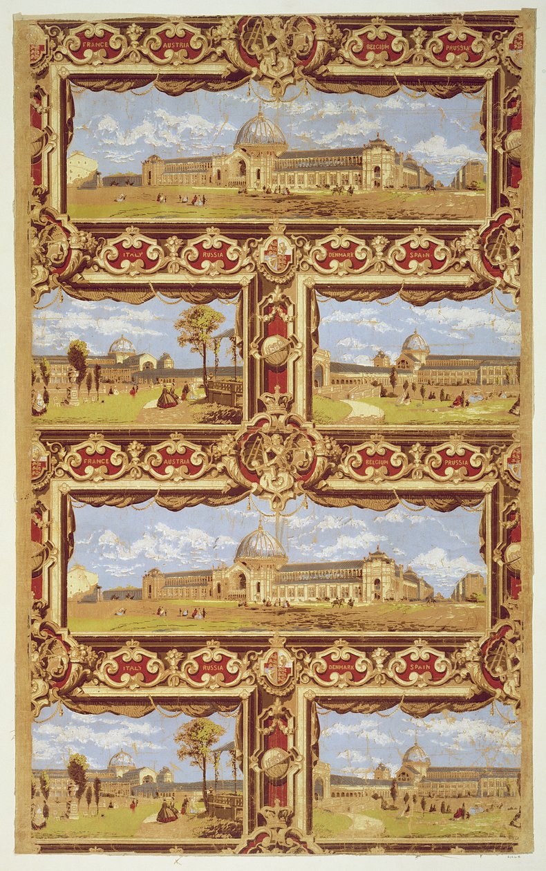 Pohledy na mezinárodní výstavu, 1862, Tapeta Design (barevný tisk z dřevěných bloků) od Unbekannt Unbekannt