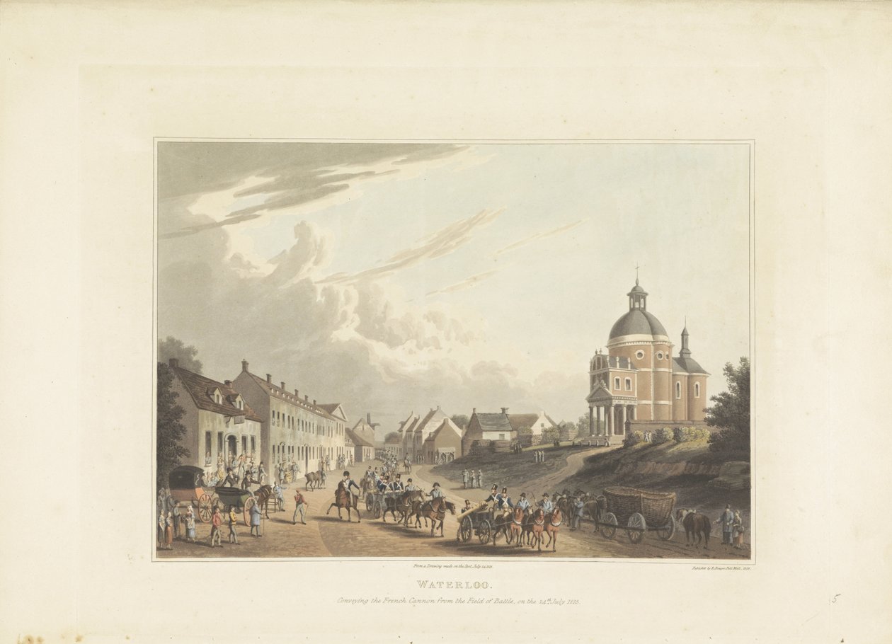 Afvoer van Franse kanonnen dveře Waterloo Waterloo. Převoz francouzského děla z bitevního pole, 24. července 1815 (název na předmětu) od Anonymous