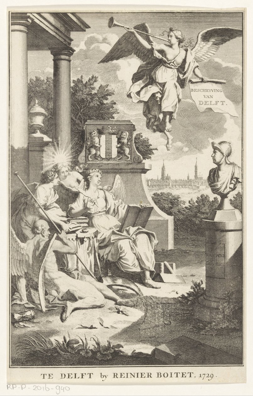 Alegorie na Delft Popis Delft (název na objektu) Titulní strana pro: S.n., Beschryving der stadt Delft, 1729 od Anonymous