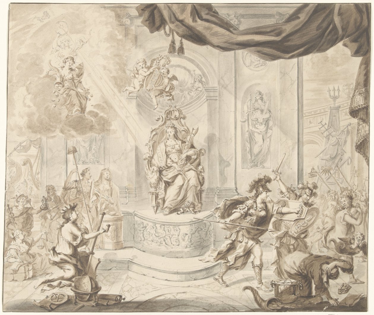Alegorie vyhnání obchodníků s větrnou burzou z Amsterdamské burzy, 1763 od Anonymous