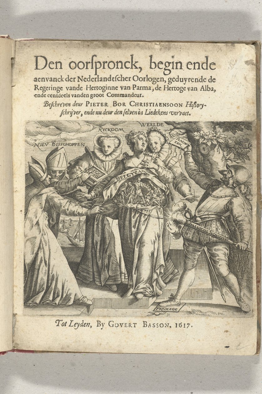 Alegorický titulní list v: Pieter Christiaansz Bor, Den Oorspronck, Začátek a odchod holandských válek, 1617 od Anonymous