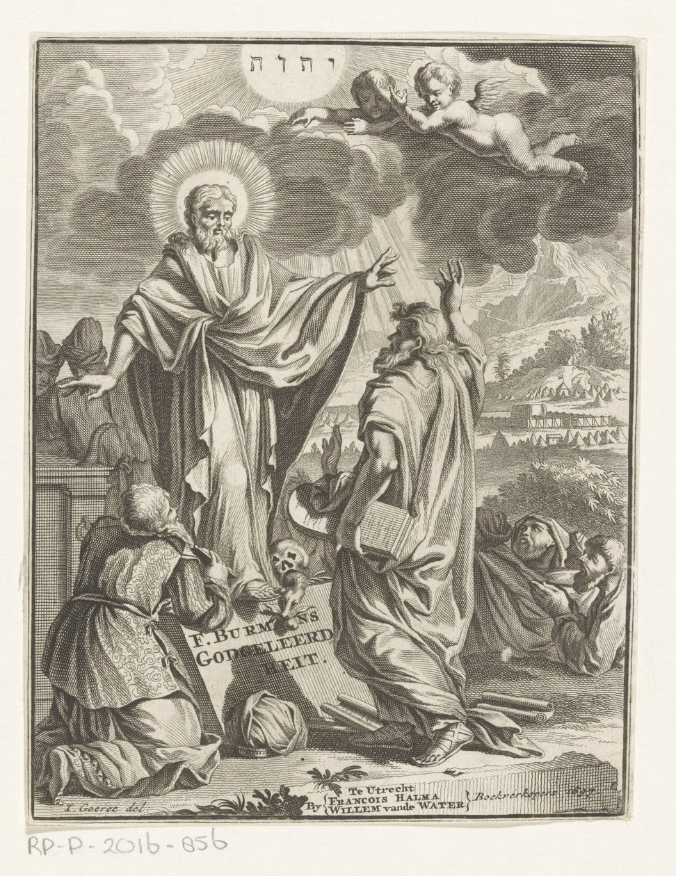 Alegorické zobrazení s Kristem, Mojžíšem a klečící postavou Titulní strana pro: Frans Burman, Teologie, 1697 od Anonymous