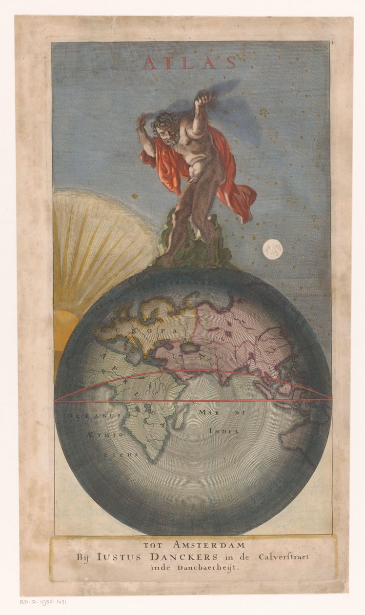 Atlas na zeměkouli Titulní strana pro: Justus Danckerts, Atlas, s.a. od Anonymous