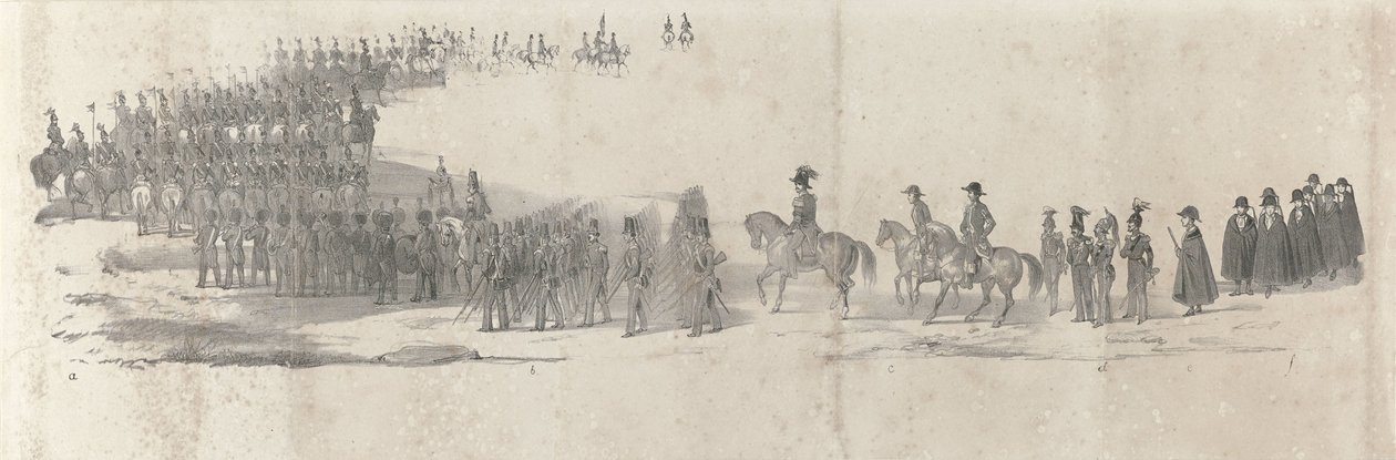 Pohřeb zesnulého krále Willema II v Delftu 4. dubna 1849 (strana 2) Pět souvislých listů pohřebního průvodu Viléma II v roce 1849 (název série) od Anonymous