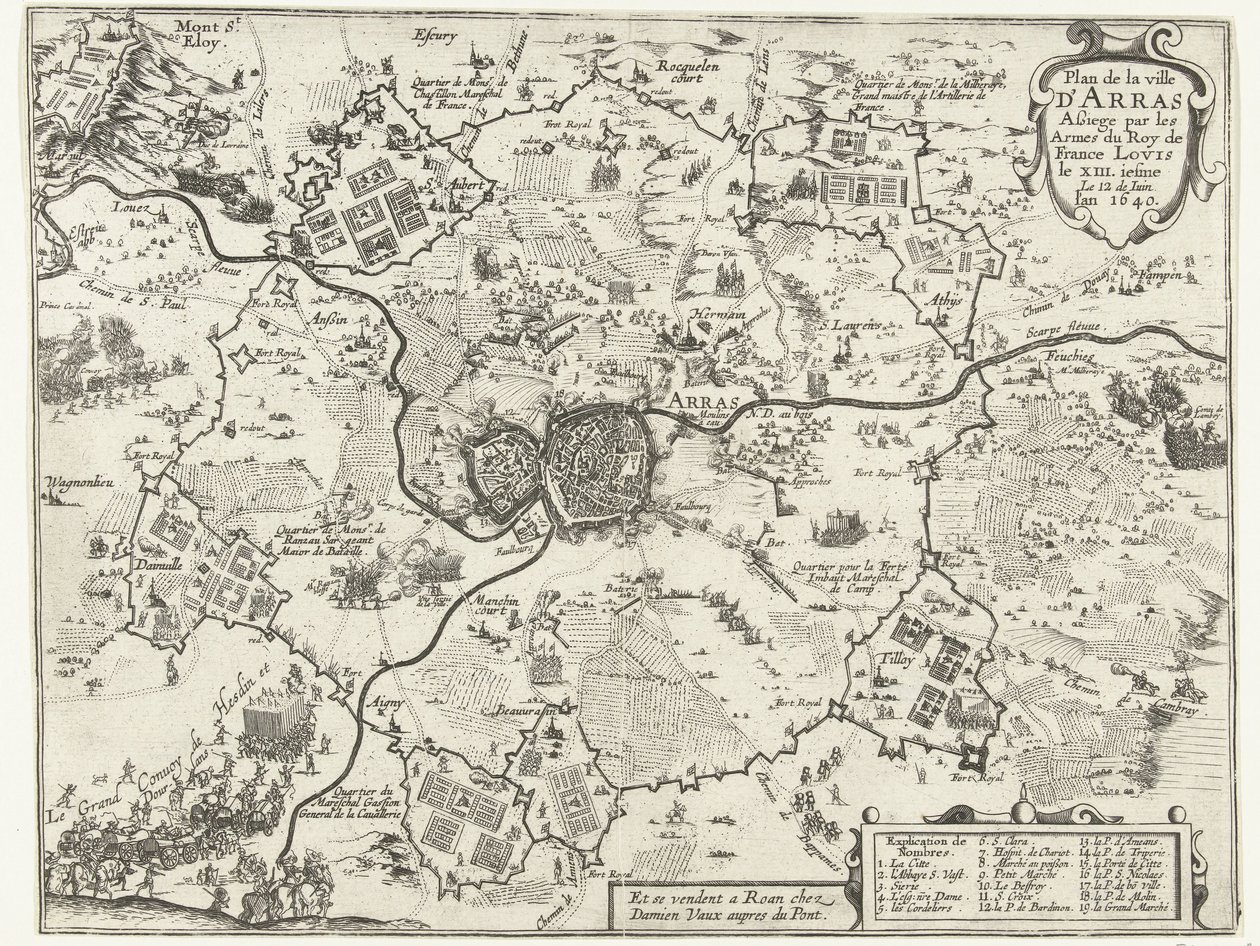Dveře Beleg van Arras od Fransena, 1640 Plán města Arras obleženého pažemi francouzského krále Ludvíka XIII.iesme 12. června. rok 1640 (název na předmětu) od Anonymous