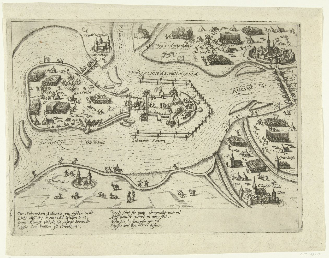 Obléhání Schenkenschans Španěly, 1599 Forialicium Schenckianum (název na objektu) od Anonymous