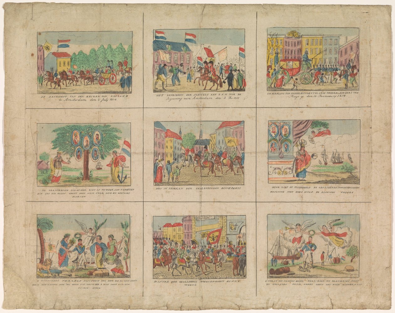 List s 9 vyobrazeními historických událostí v letech 1813-1814 (název na objektu) od Anonymous