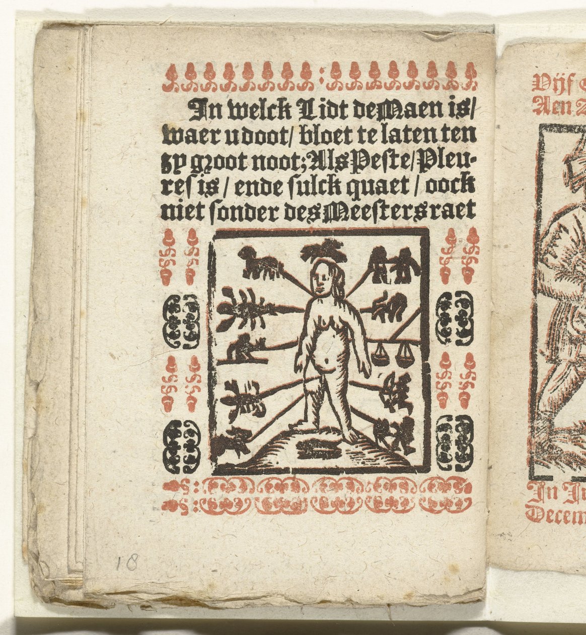 Stránka míst na lidském těle pro krveprolití, 1712 Ve kterém Lidt de Maen je / kde zemřeš / odejít nahý, pokud to není skvělá poznámka; Als Peste / Pleures is / ende sulck quaet / oock niet sonder des Meestersraet (název na objektu) od Anonymous