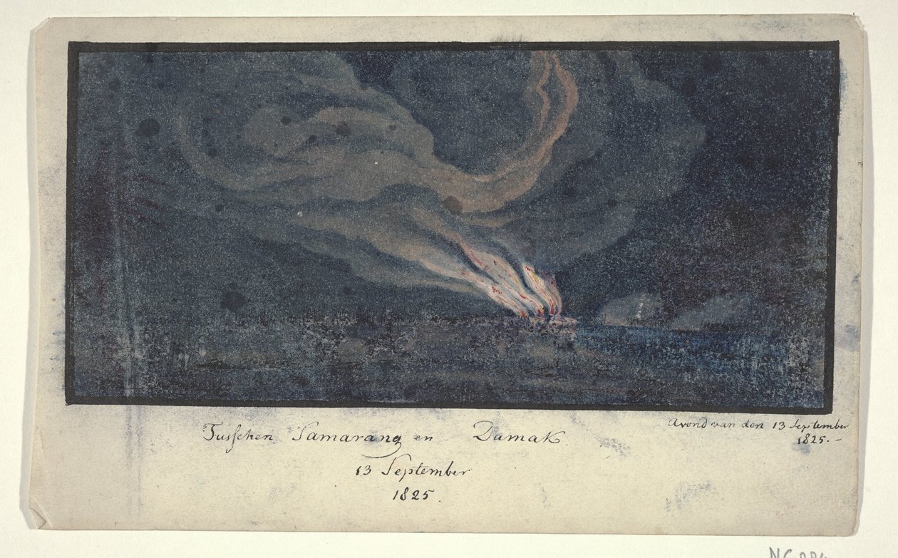 Požár v krajině ve střední Jávě, 1825 Mezi Samarangem a Damakem / 13. září 1825 (název na objektu) od Anonymous