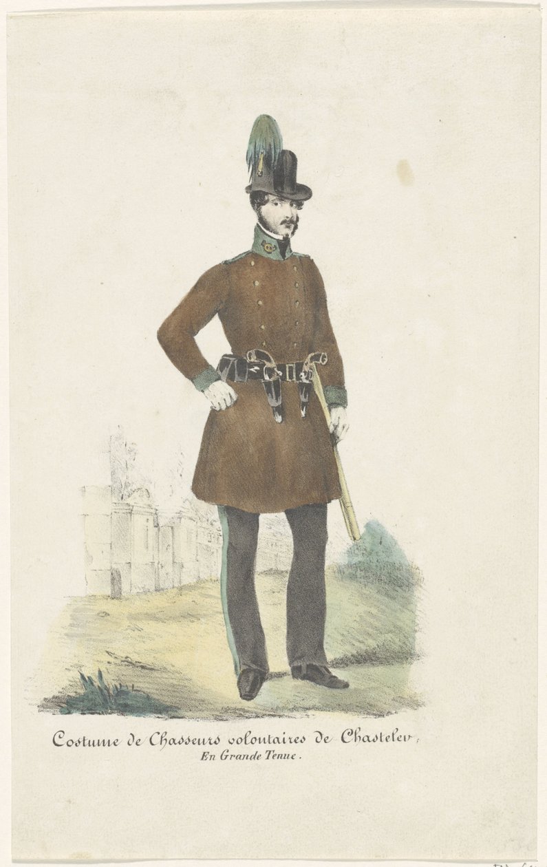 Lovec markýze de Chasteler, 1830 Kostým dobrovolných lovců Chasteler, plná uniforma (název na předmětu) od Anonymous