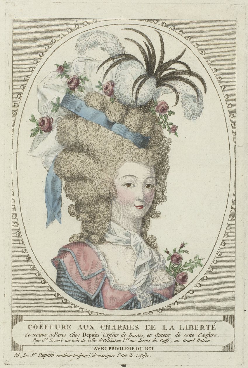Účesy, pufy, klobouky a čepice: Dva účesy od kadeřníka Depaina Účesy od Depain, ca. 1790: Coëffure with the Charms of Liberty od Anonymous