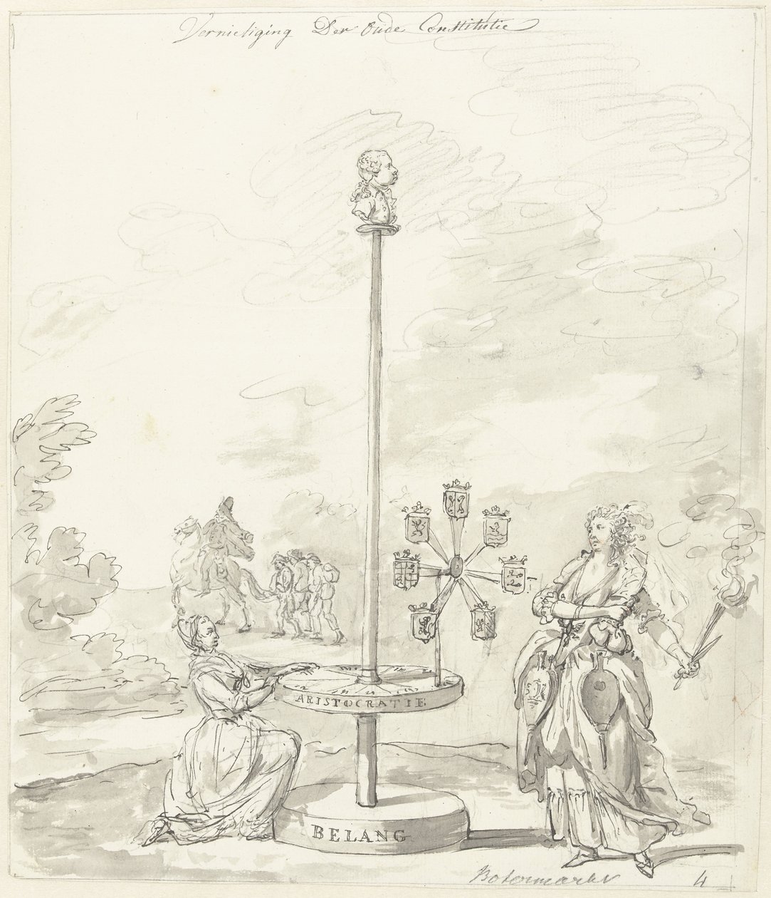Zkáza staré ústavy, výzdoba na trhu s máslem, 1795 Zničení staré ústavy / trh s máslem (název na předmětu) od Anonymous