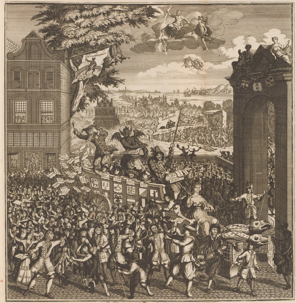 Veletržní stánek akčních obchodníků, 1720 Kermis-stánek, akčních chlapců, Schaft radost a smutek, onder 