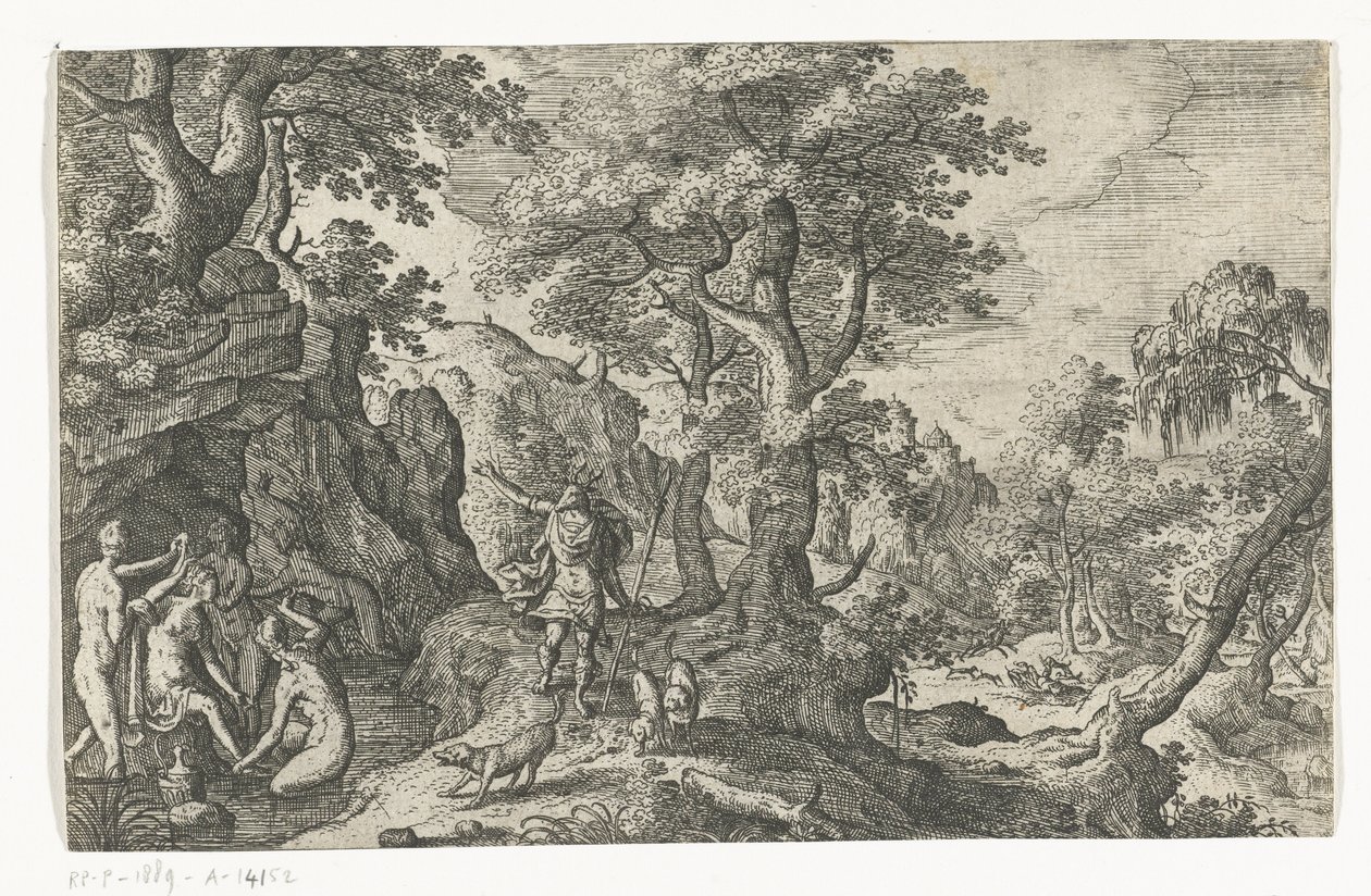 Diana a Actaeon Krajiny s mytologickými a biblickými scénami (název série) od Anonymous