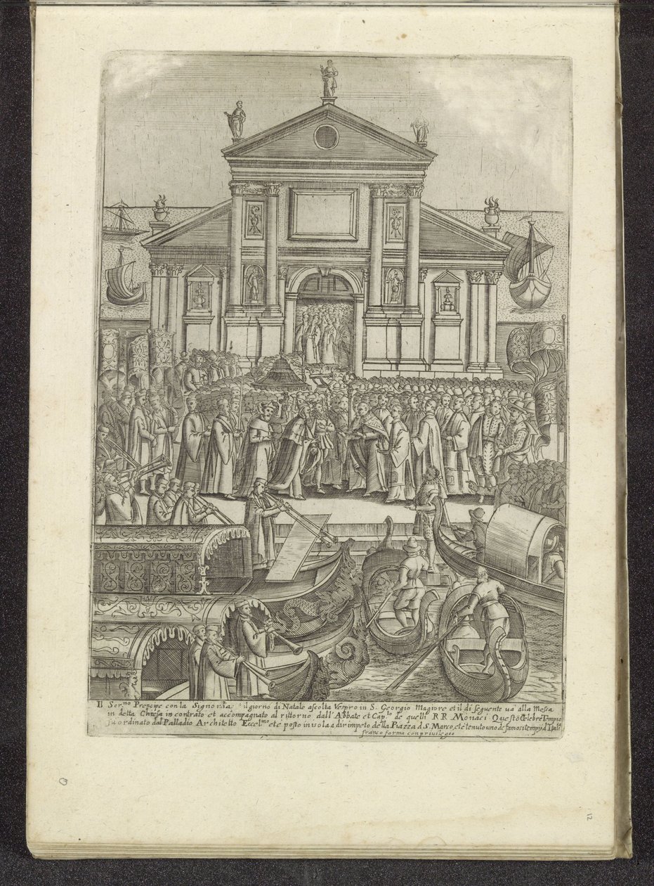 Doge en Serenissima Signoria voor de kerk van San Giorgio Maggiore te Venetië Scènes uit het Venetiaanse leven (název série) Habiti d