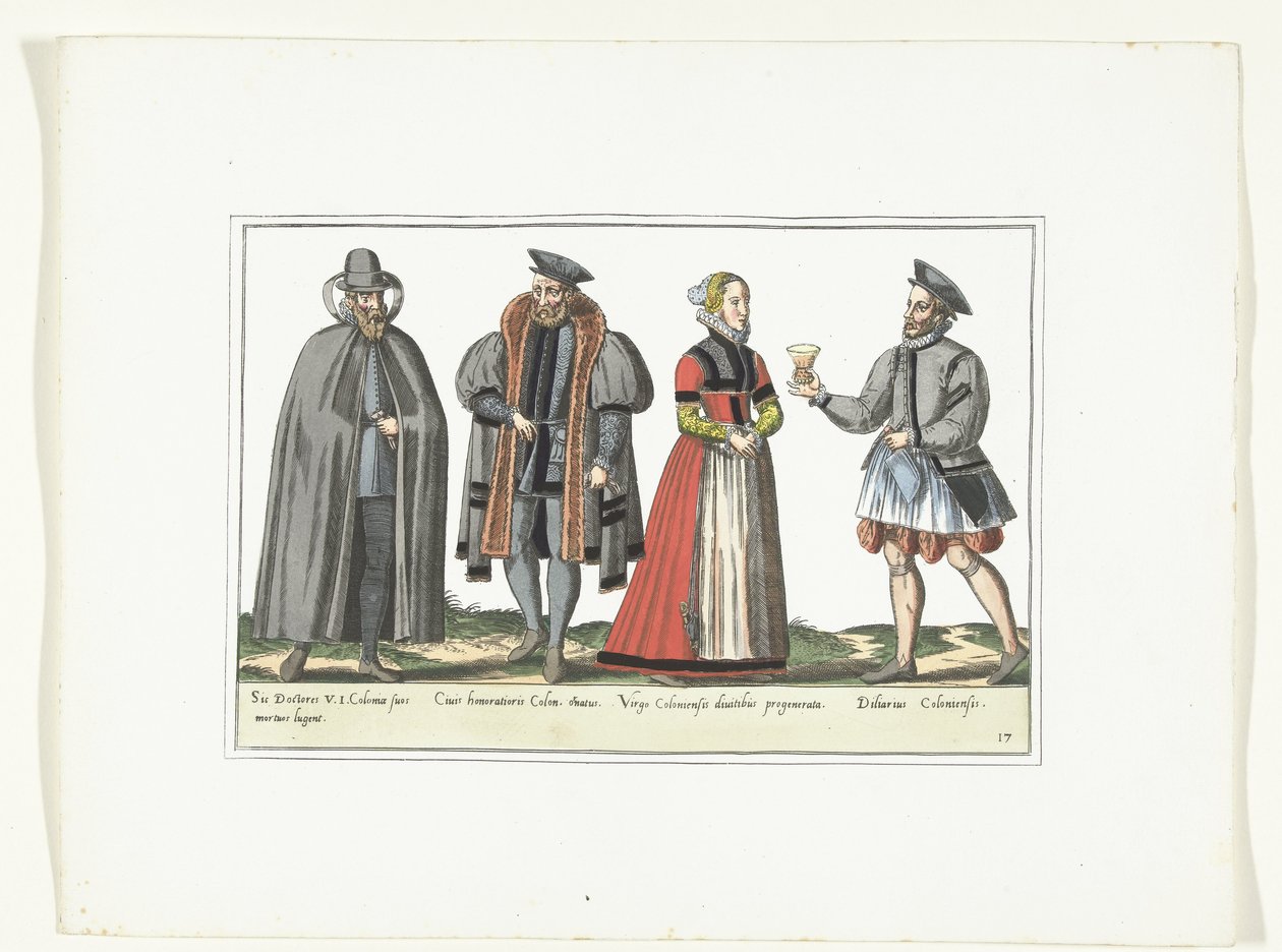 Tři muži a žena v německé módě, kolem roku 1580 Kostýmy Allemands (název na předmětu) od Anonymous