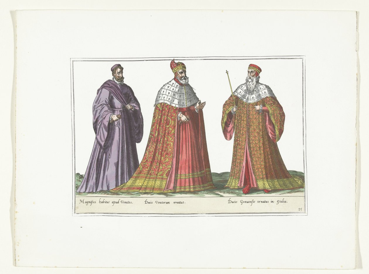 Tři muži oblečení v italské módě, kolem roku 1580 Kostýmy Italiens (název na objektu) od Anonymous