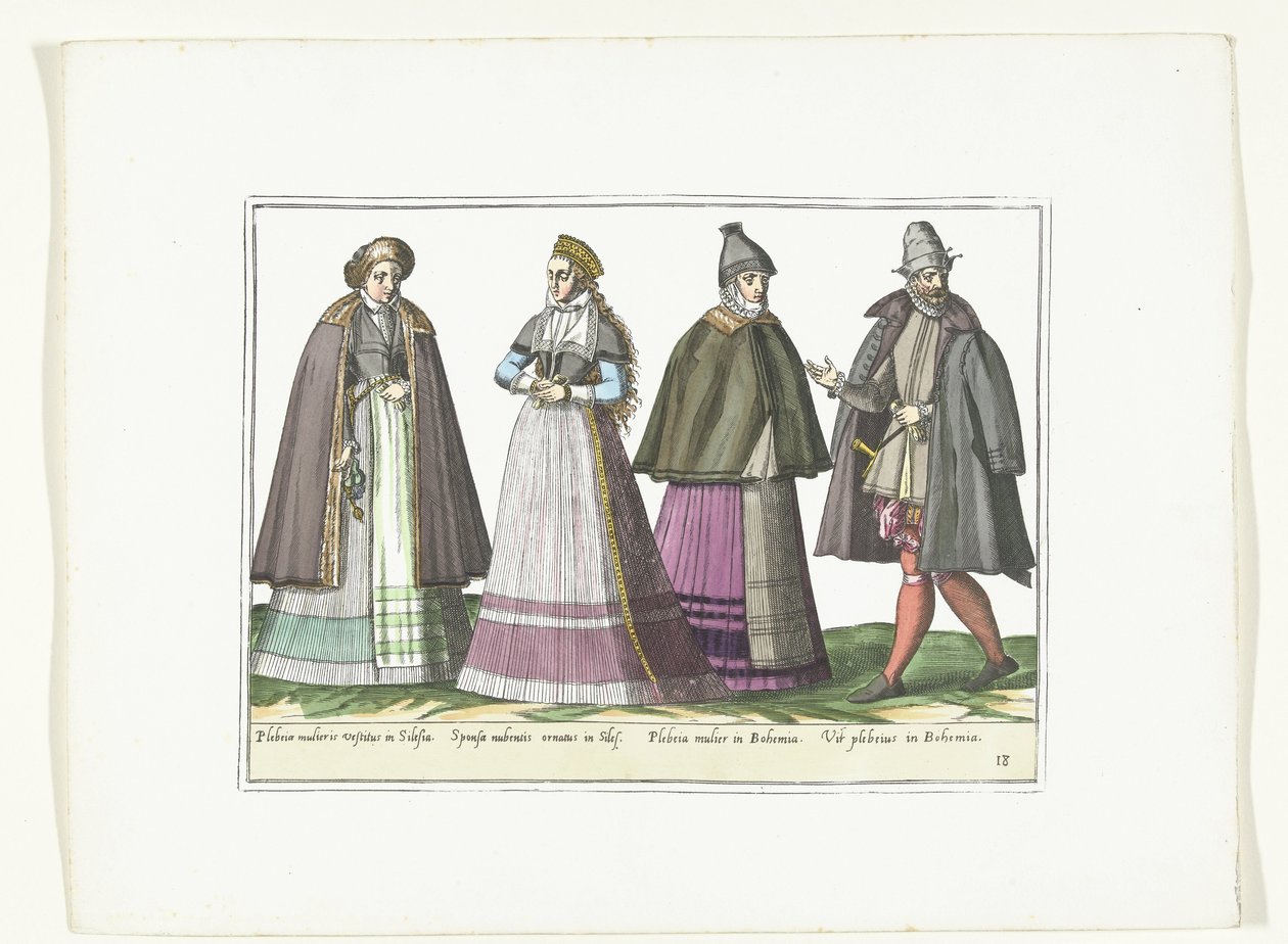 Tři ženy a muž oblečený v německé módě, asi 1580 Kostýmy Allemands (název na předmětu) od Anonymous