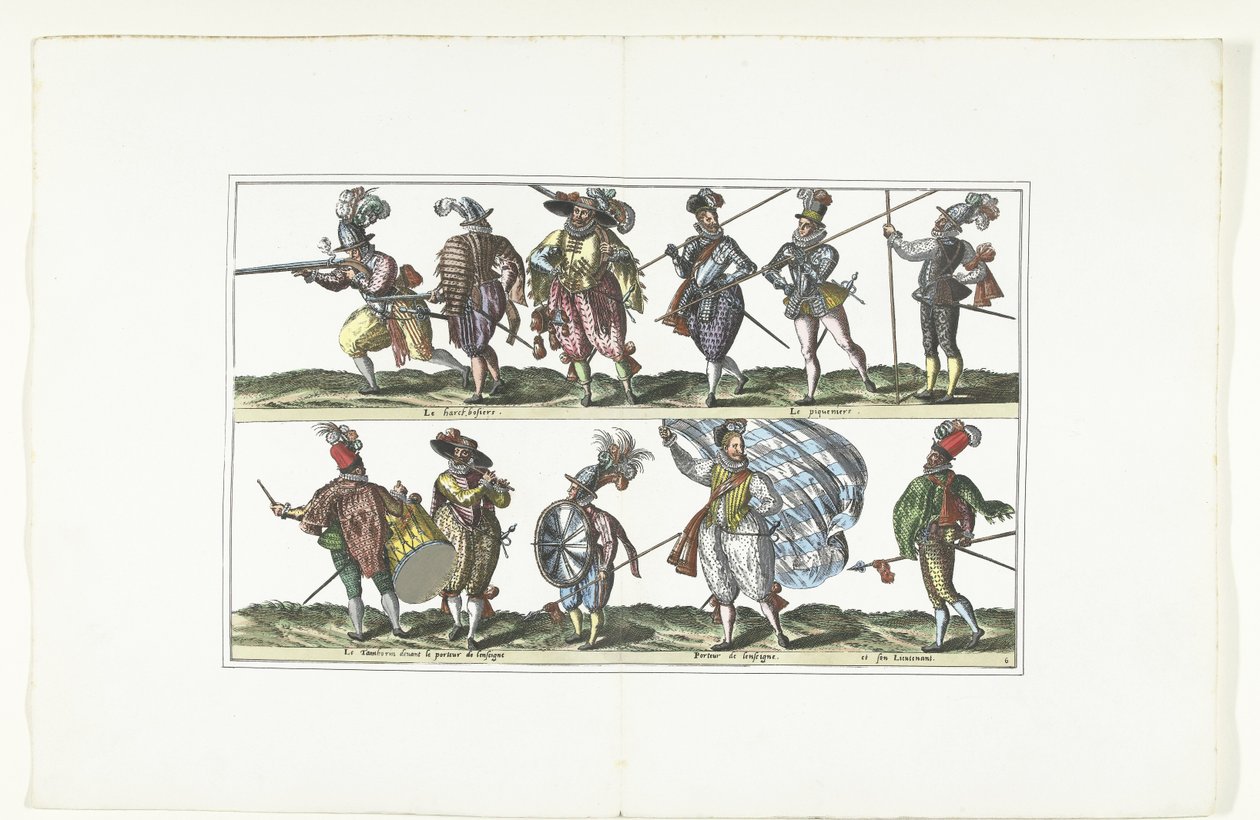 Dvojitý štítek s jedenácti ozbrojenými civilisty v uniformách podle módy v Antverpách, asi 1580 Bourgeois d