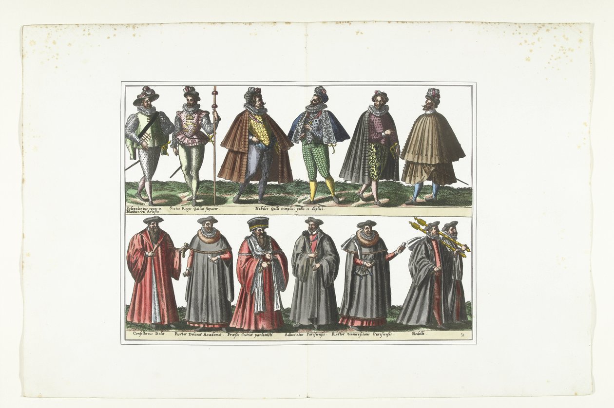 Dvojitý talíř s dvanácti muži oblečenými podle francouzské módy, asi 1580 Kostýmy Français (název na objektu) od Anonymous