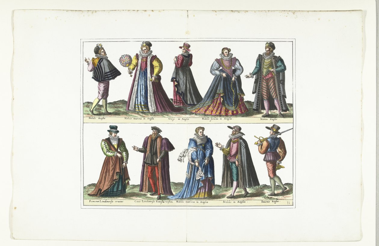 Dvojitý talíř s pěti muži a pěti ženami oblečenými podle anglické módy, asi 1580 Kostýmy Anglais (název na objektu) od Anonymous
