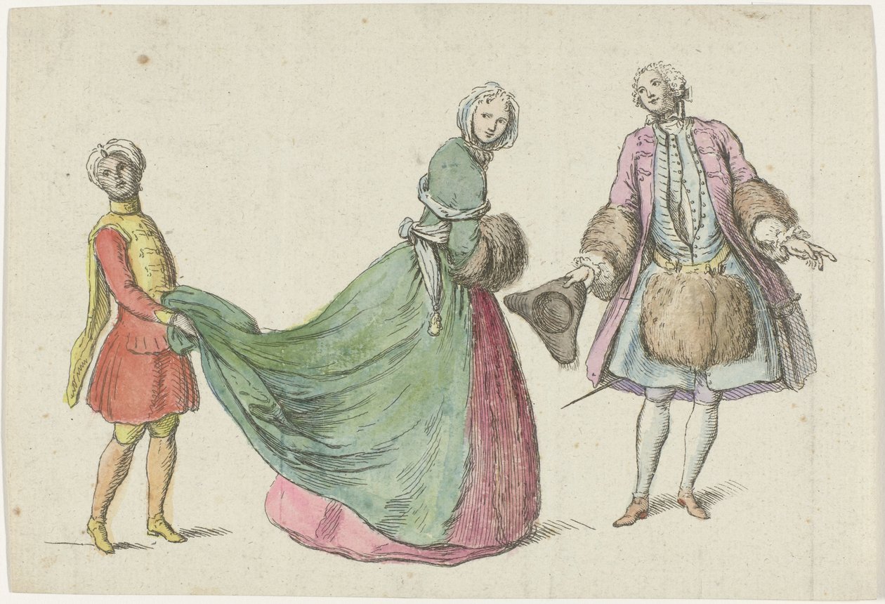 Elegantní muž a žena s černou stránkou Modes de Février březen 1729 Mercure de France (název série) od Anonymous