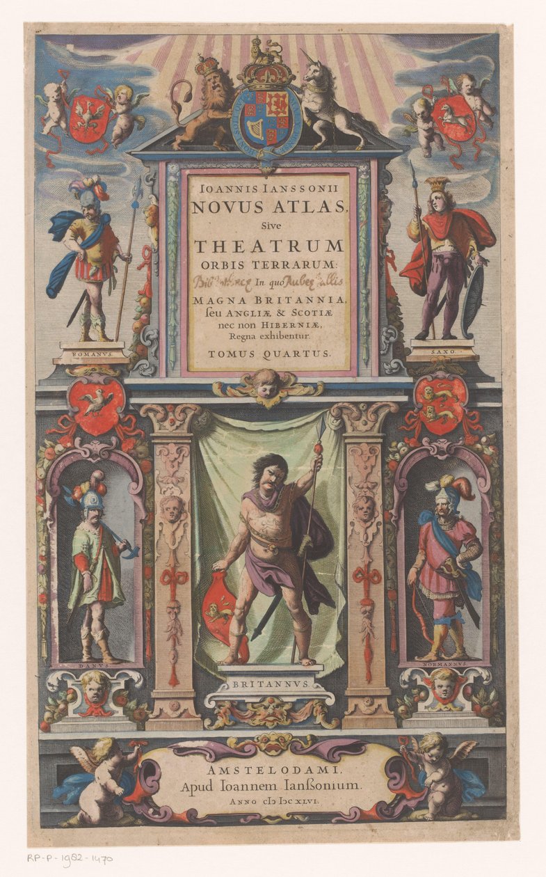 Fasáda s personifikacemi pěti skupin obyvatelstva Titulní list pro: Johannes Janssonius, Novus atlas, Sive theatrum (...) Tomus quartus, 1646 od Anonymous